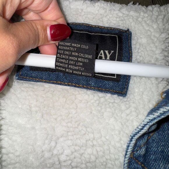 Vintage North Bay Sherpa Lined Denim Trucker Jacket Corduroy Collar - Picture 3 of 5